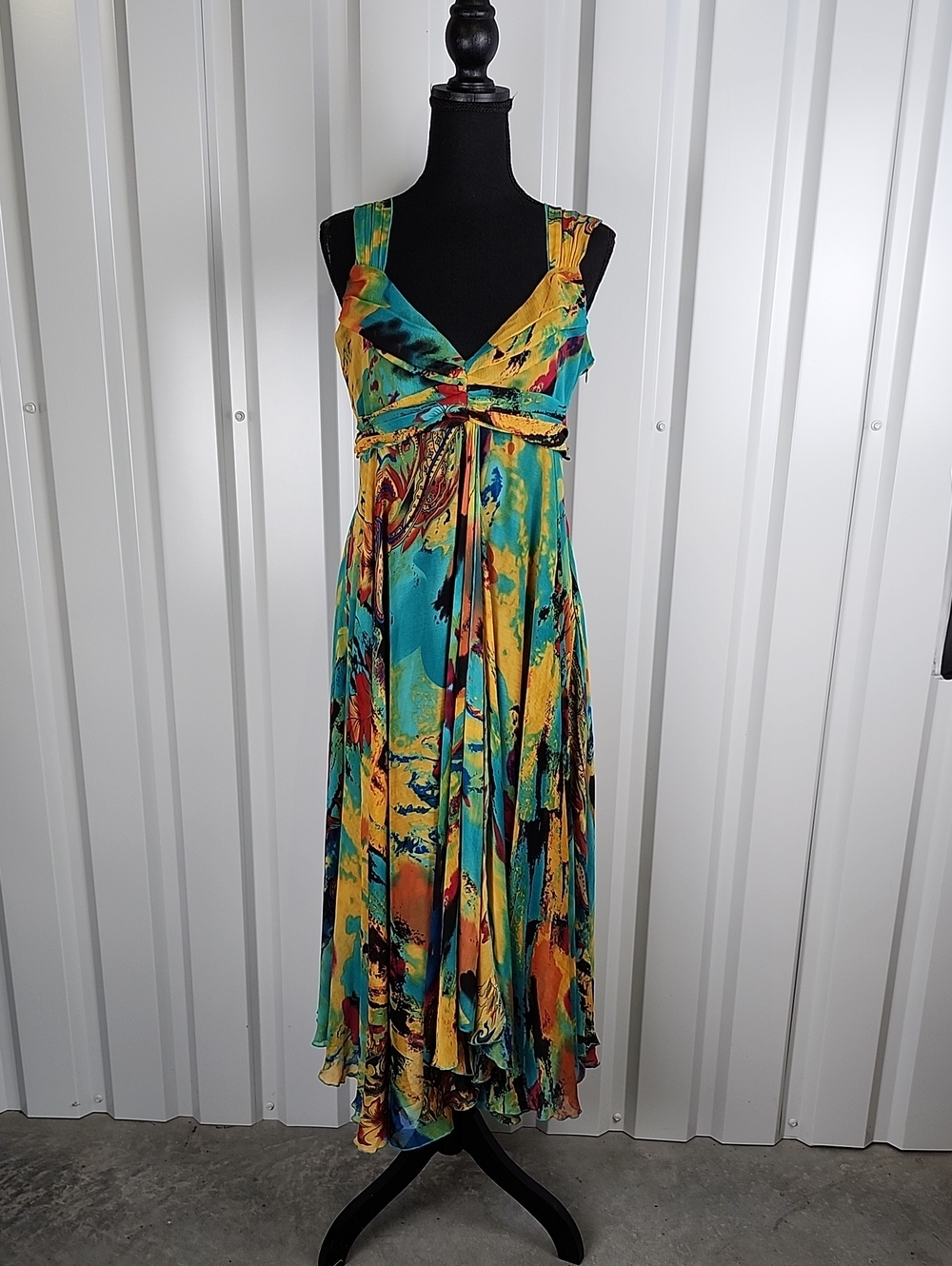 Anne Giorgio Multi Color V-Neck Sleeveless Midi Dress Med Abstract Art to Wear